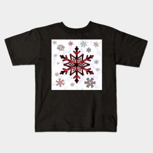 Cabin Vibes: Winter Snowflake Pattern Buffalo Red, Green and White, Wintertime Design Flannel Graphic Cozy Christmas Kids T-Shirt